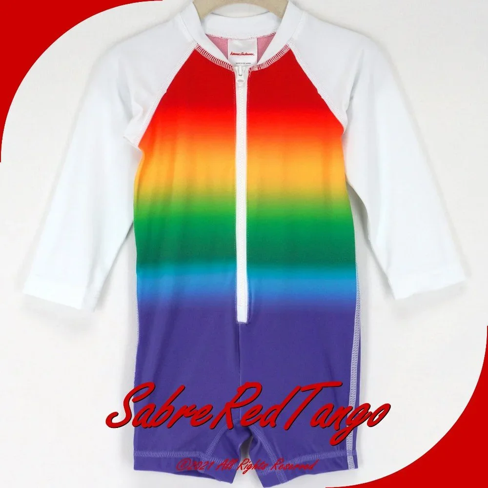 NWT Hanna Andersson Sunblock Rash Guard Swim Suit Rainbow 75 12-18 M - Picture 1 of 3